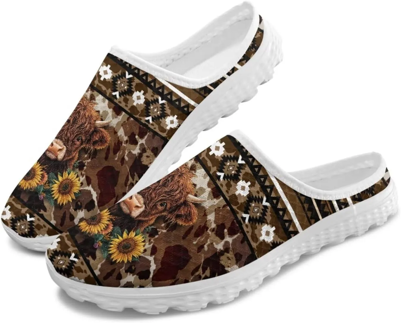 Retro Aztec Tribal Womens Walking Mules Sneakers Stylish Memory Foam Barefoot Slip On Teacher Nursing Loafers