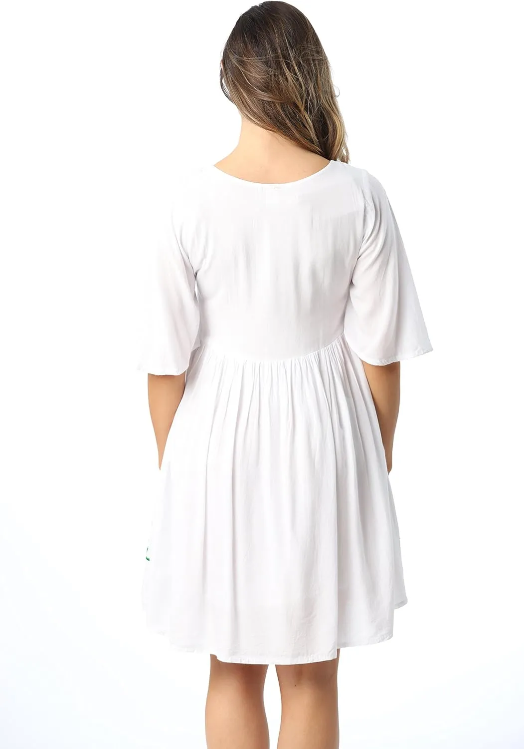 Riviera Sun Rayon Crepe Short Dress with Multicolored Embroidery