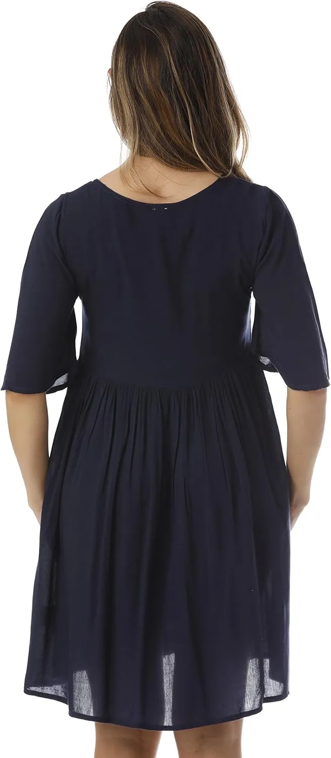 Riviera Sun Rayon Crepe Short Dress with Multicolored Embroidery