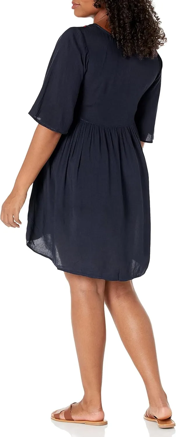 Riviera Sun Rayon Crepe Short Dress with Multicolored Embroidery