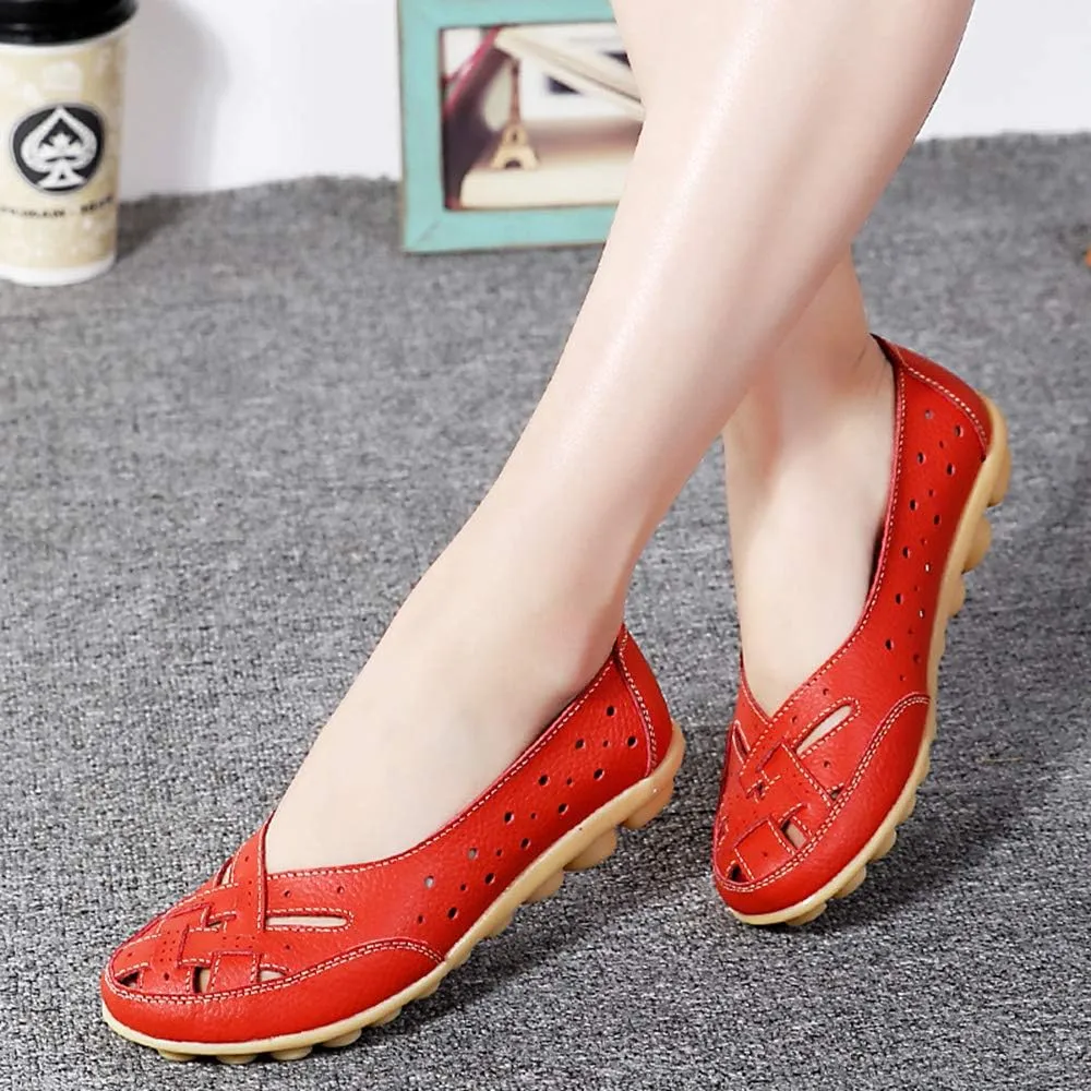 Rojeam Women's Casual Leather Moccasins Slip-on Loafers Boat Shoes Flats Driving Shoes Sandals