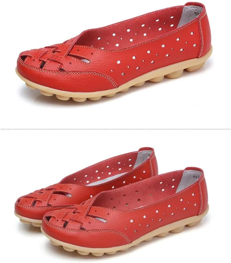 Rojeam Women's Casual Leather Moccasins Slip-on Loafers Boat Shoes Flats Driving Shoes Sandals