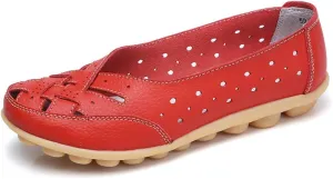Rojeam Women's Casual Leather Moccasins Slip-on Loafers Boat Shoes Flats Driving Shoes Sandals