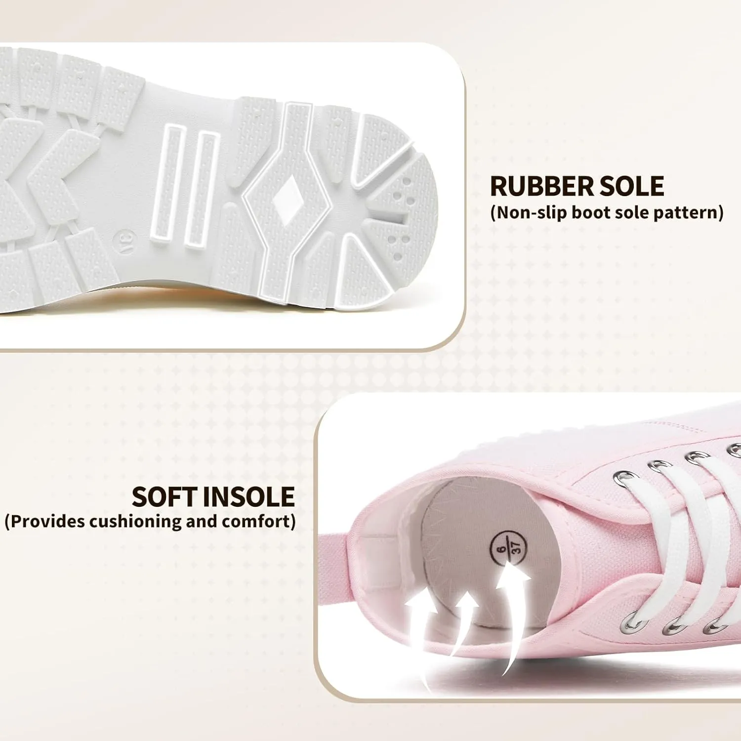 Rominz Women's White Platform Sneakers Fashion High Top Canvas Shoes for Women Black Lace-Up Canvas Sneakers Casual Platform Tennis Shoes