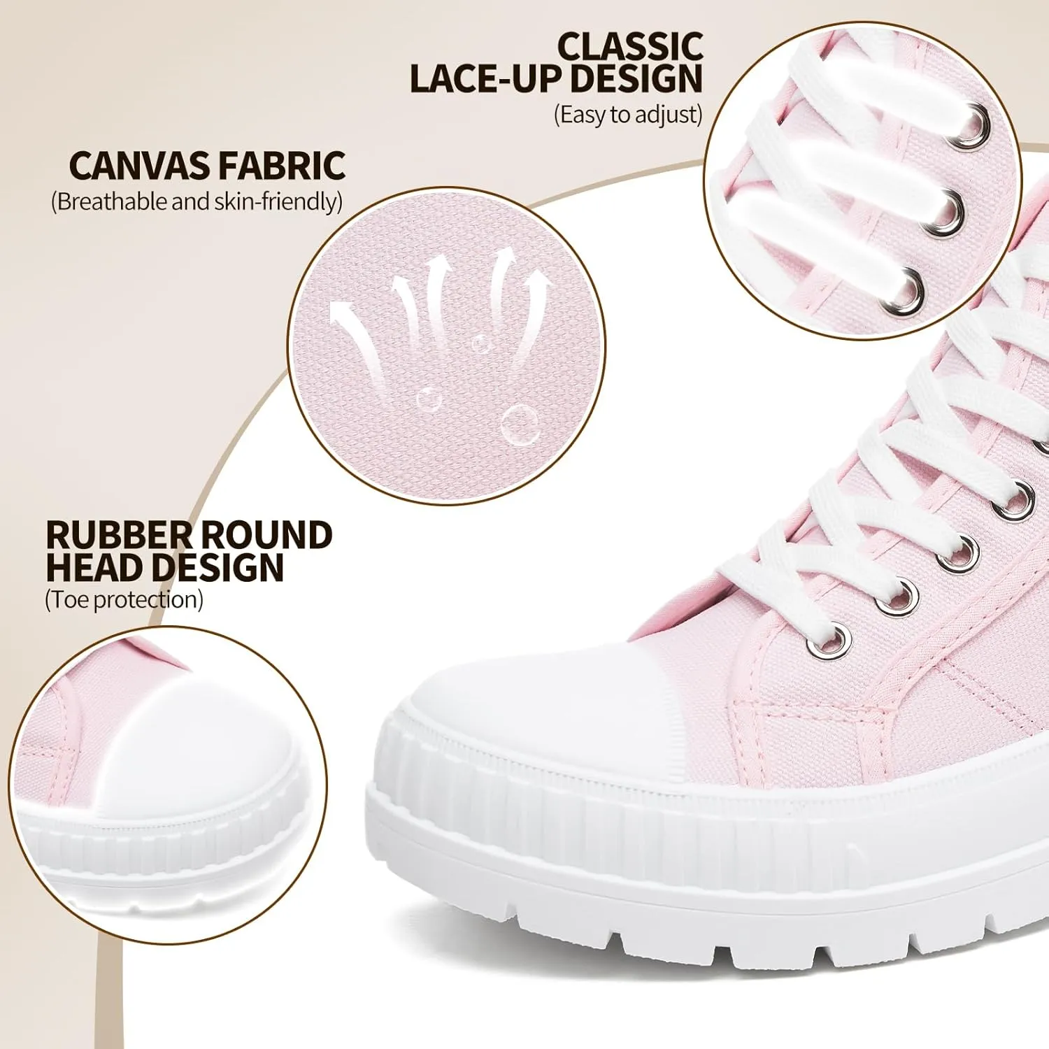 Rominz Women's White Platform Sneakers Fashion High Top Canvas Shoes for Women Black Lace-Up Canvas Sneakers Casual Platform Tennis Shoes