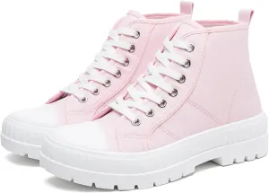 Rominz Women's White Platform Sneakers Fashion High Top Canvas Shoes for Women Black Lace-Up Canvas Sneakers Casual Platform Tennis Shoes