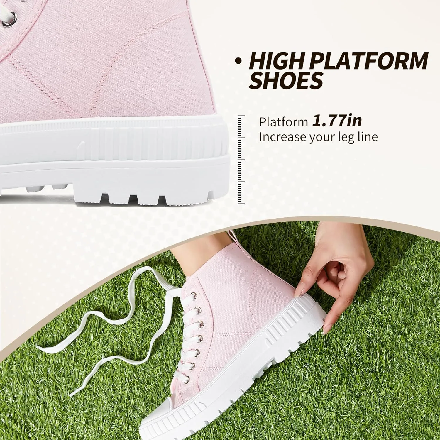 Rominz Women's White Platform Sneakers Fashion High Top Canvas Shoes for Women Black Lace-Up Canvas Sneakers Casual Platform Tennis Shoes