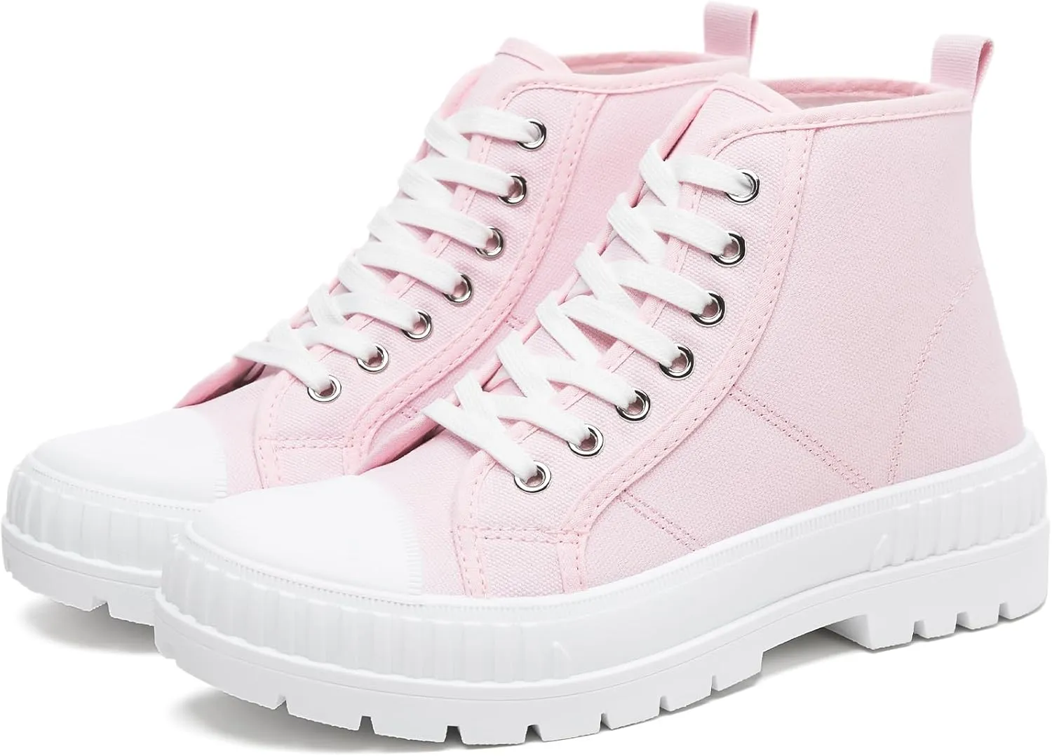 Rominz Women's White Platform Sneakers Fashion High Top Canvas Shoes for Women Black Lace-Up Canvas Sneakers Casual Platform Tennis Shoes