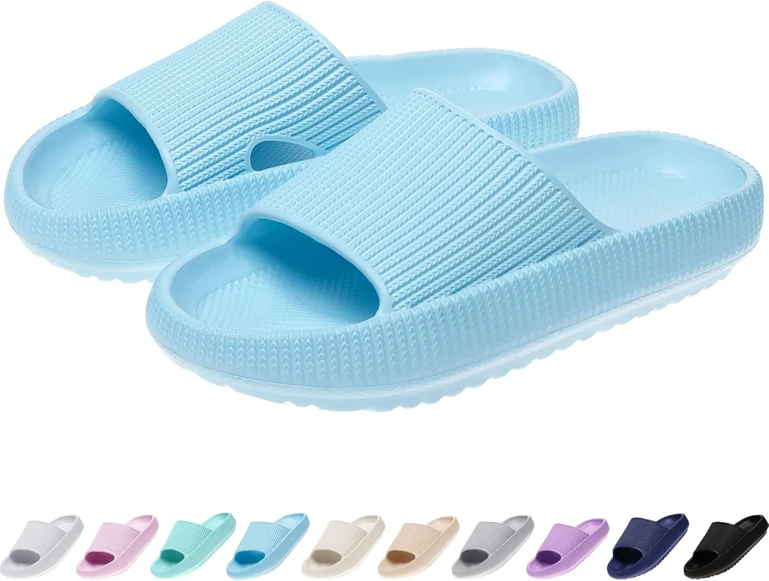 rosyclo Cloud Slides for Kids, Toddler Pillow Slippers Shower Bathroom Non-Slip Open Toe Super Soft Comfy Thick Sole Cozy Boys Girls Home House Cloud Cushion Slide Sandals for Indoor Outdoor Shoes