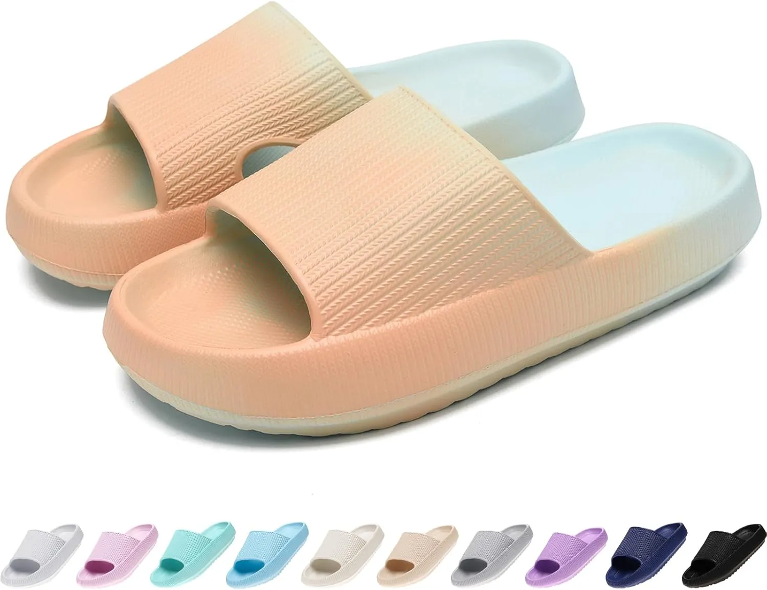 rosyclo Cloud Slides for Kids, Toddler Pillow Slippers Shower Bathroom Non-Slip Open Toe Super Soft Comfy Thick Sole Cozy Boys Girls Home House Cloud Cushion Slide Sandals for Indoor Outdoor Shoes