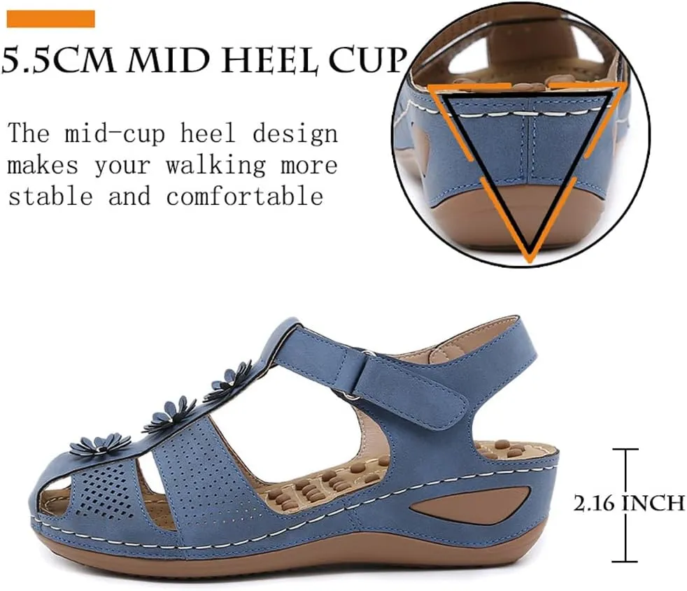 Ruiatoo Wedge Sandals for Women Closed Toe Comfortable with Massage Function Outdoor Platform Sandals