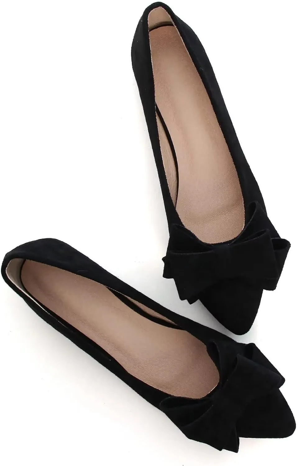 SAILING LU Bow Ballet Flats Shoes for Womens Pointy Toe Flats Shoes Comfortable Suede Dressy Shoes Slip On Moccasins Black Size 6.5