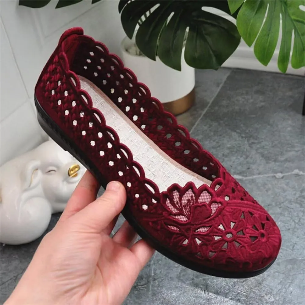 SAILING LU Women's Breathable Crochet Lace Ballet Flat Floral Casual Round Toe Loafers Shoes