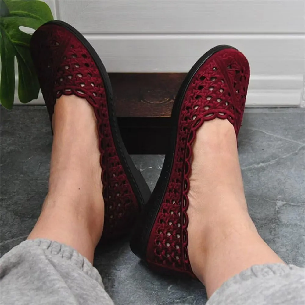 SAILING LU Women's Breathable Crochet Lace Ballet Flat Floral Casual Round Toe Loafers Shoes