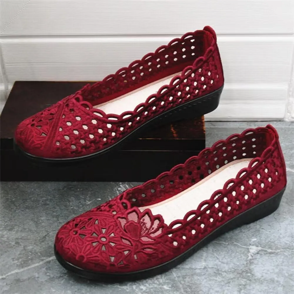 SAILING LU Women's Breathable Crochet Lace Ballet Flat Floral Casual Round Toe Loafers Shoes