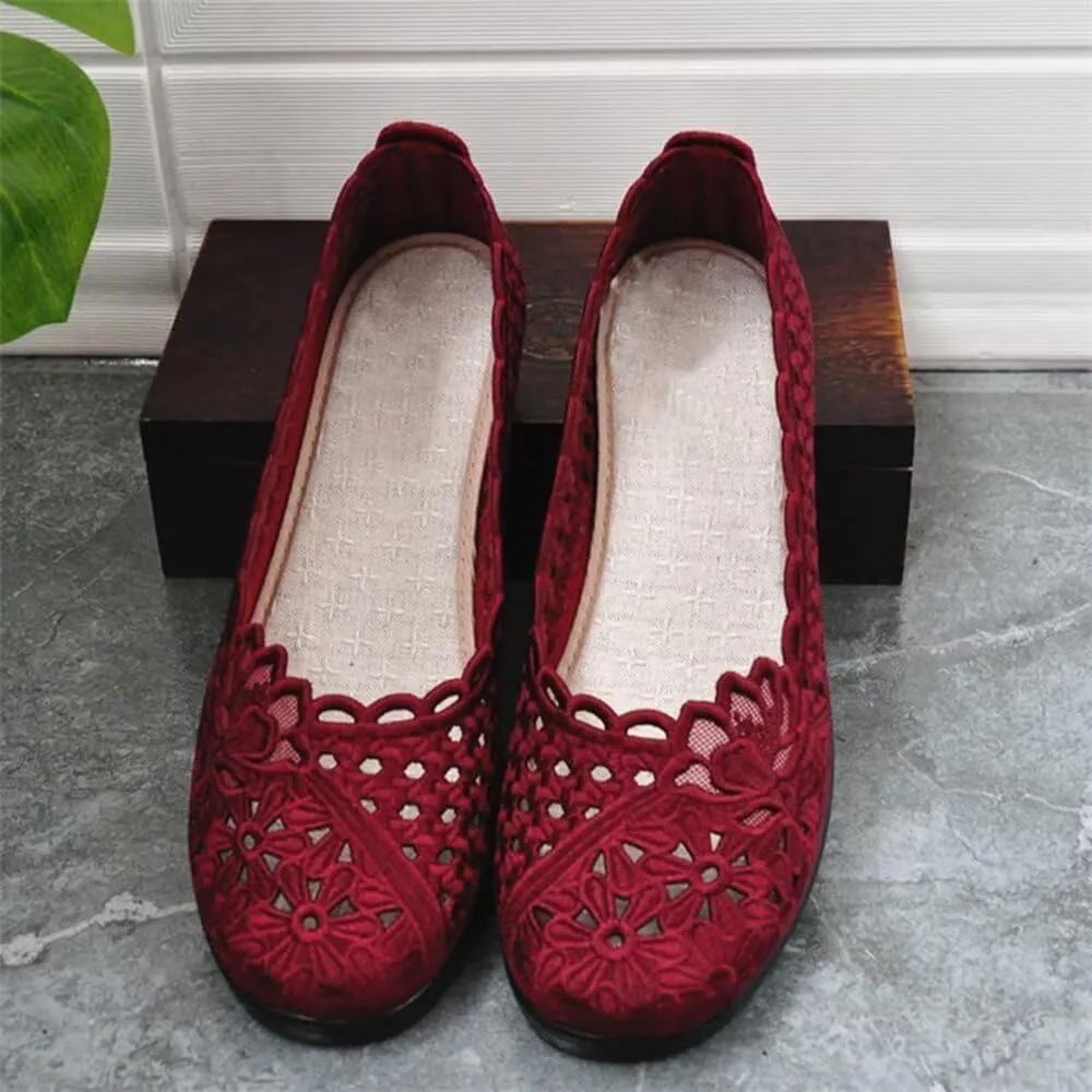 SAILING LU Women's Breathable Crochet Lace Ballet Flat Floral Casual Round Toe Loafers Shoes