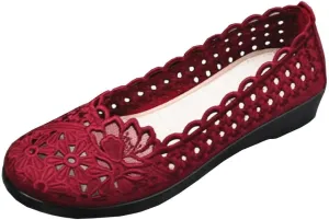 SAILING LU Women's Breathable Crochet Lace Ballet Flat Floral Casual Round Toe Loafers Shoes
