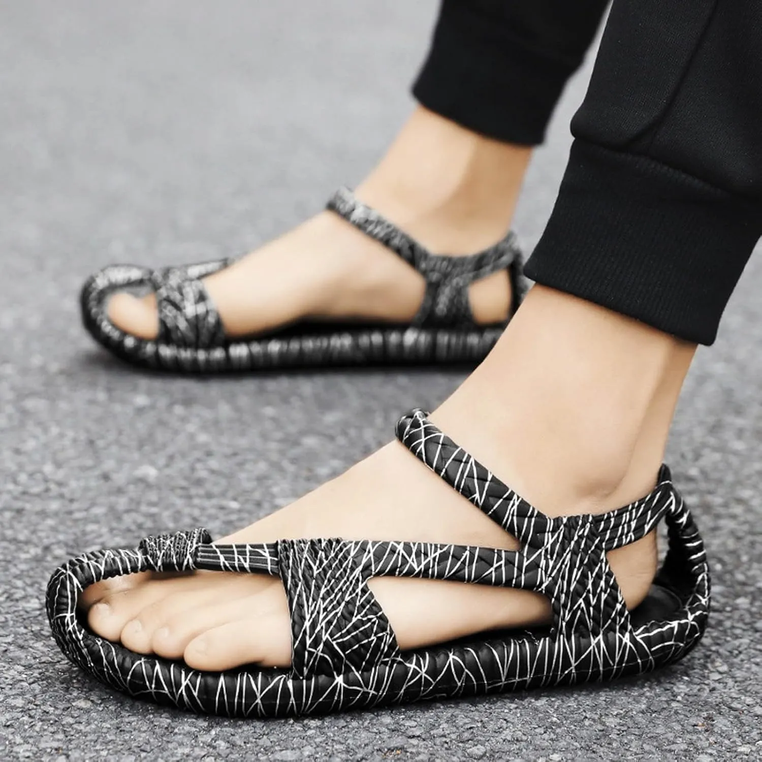 Sandals Men's EVA Woven Straw Shoes Retro Ethnic Couples Beach Handmade Shoes Large Size Women Sandals for
