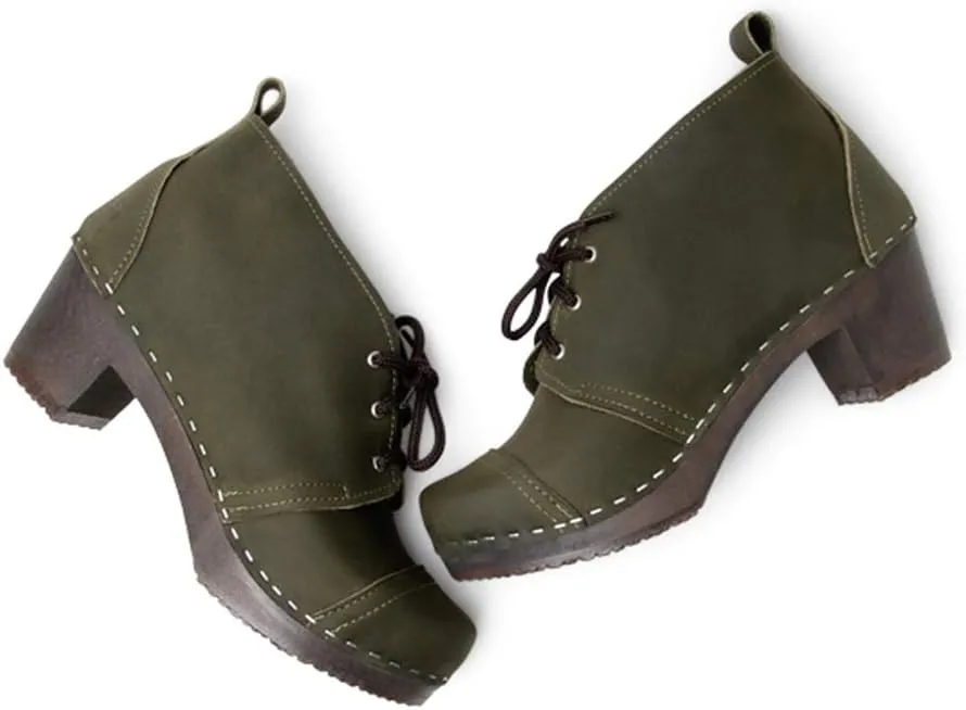 Sandgrens Handmade Swedish Wood Clogs for Women, High Heel Boots | Chukka Cap Toe