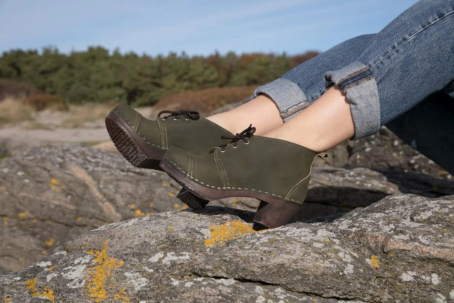 Sandgrens Handmade Swedish Wood Clogs for Women, High Heel Boots | Chukka Cap Toe