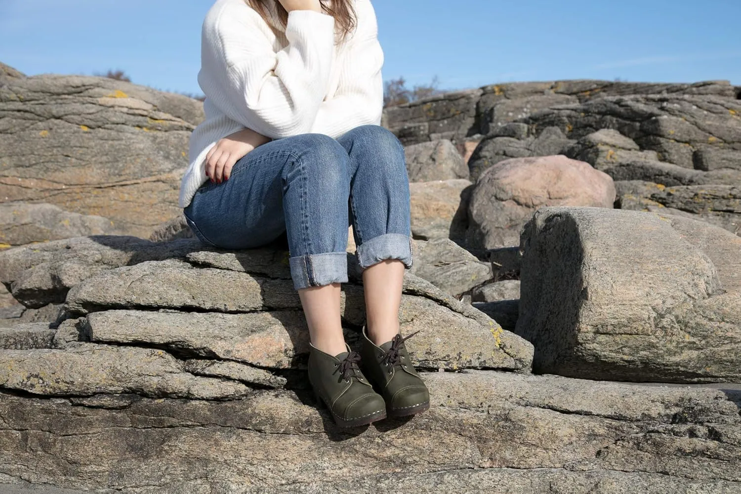 Sandgrens Handmade Swedish Wood Clogs for Women, High Heel Boots | Chukka Cap Toe