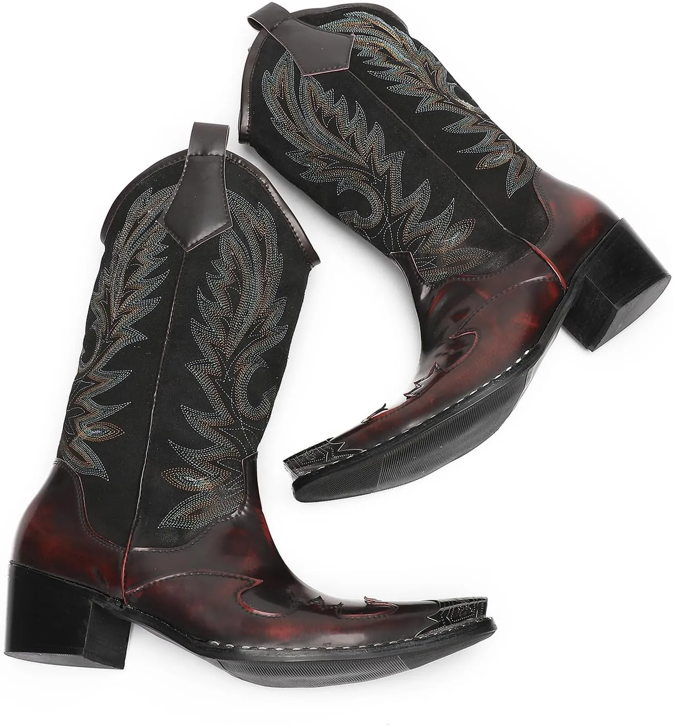 Santimon Cowboy Boots for Men Genuine Leather Metal Wingtip Toe Fashion Embroidered Western Boots- Handcrafted Luxury Men's Pull On Boots for Work and Casual Wear