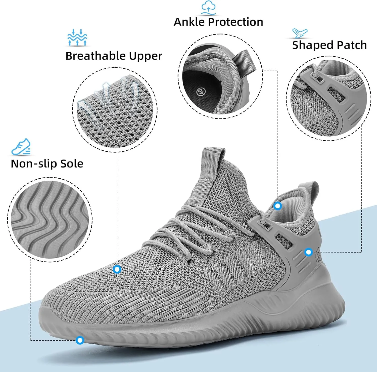 SDolphin Walking Shoes Mens Sneakers - Slip on Memory Foam Tennis Running Shoes for Athletic Workout Gym Jogging Lightweight Breathable Casual Sneakers