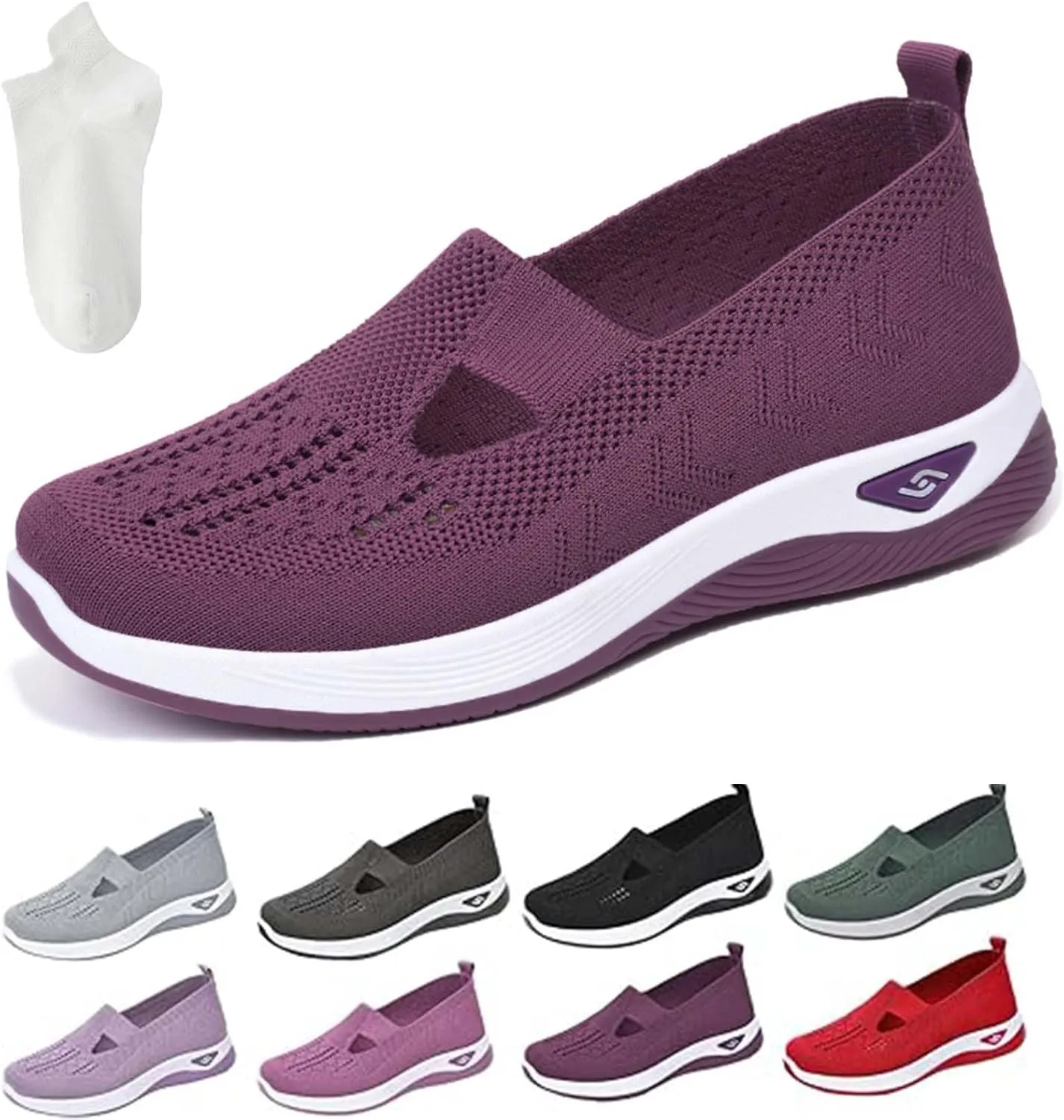 Selleren Orthopedic Shoes, Women's Comfortable Breathable Knitted Sneakers, Woven Cut-Out Orthopedic Soft Arch Support Walking Shoes, Slip-On Sneakers for Women