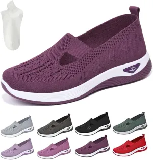 Selleren Orthopedic Shoes, Women's Comfortable Breathable Knitted Sneakers, Woven Cut-Out Orthopedic Soft Arch Support Walking Shoes, Slip-On Sneakers for Women