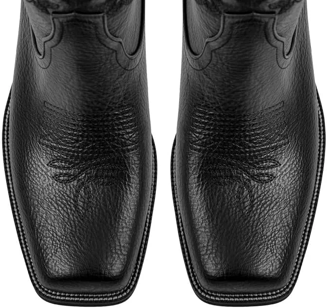 sexytag Cowboy Boots for Men Square Toe Embroidered Western Short Ankle Booties