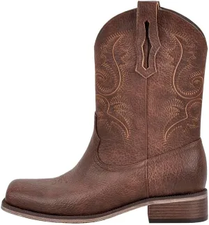 sexytag Cowboy Boots for Men Square Toe Embroidered Western Short Ankle Booties