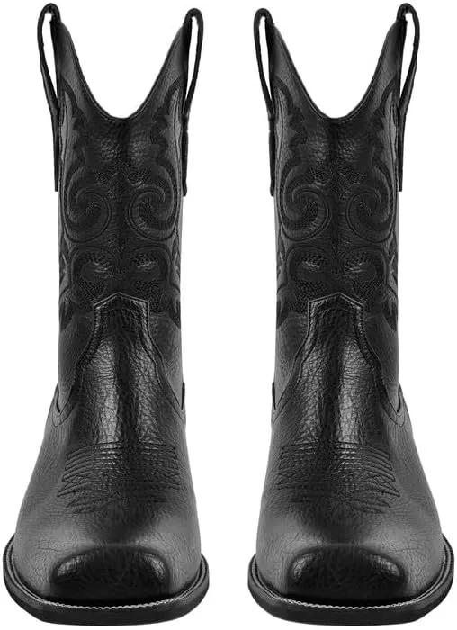 sexytag Cowboy Boots for Men Square Toe Embroidered Western Short Ankle Booties