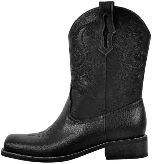 sexytag Cowboy Boots for Men Square Toe Embroidered Western Short Ankle Booties