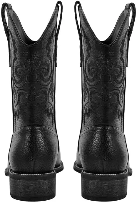 sexytag Cowboy Boots for Men Square Toe Embroidered Western Short Ankle Booties