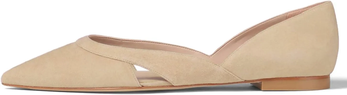 SHODENSE Women Comfortable Cut Out Flats Pointed Closed Toe Ballet Flats Slip On D'Orsay Flat Heeled Dress Shoes Ladies Driver Office Flat Shoes Party Street Casual Concise Stylish 4-11 M US