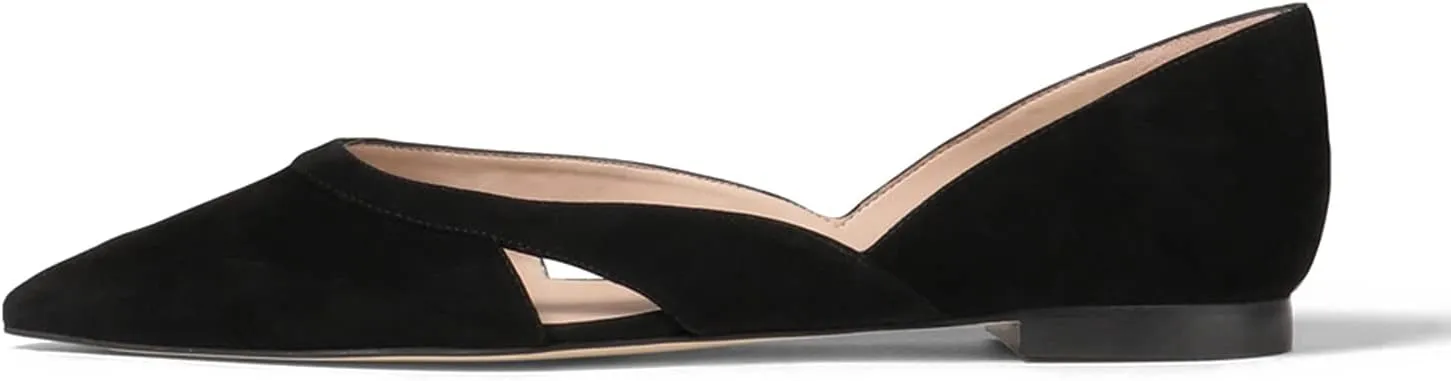 SHODENSE Women Comfortable Cut Out Flats Pointed Closed Toe Ballet Flats Slip On D'Orsay Flat Heeled Dress Shoes Ladies Driver Office Flat Shoes Party Street Casual Concise Stylish 4-11 M US