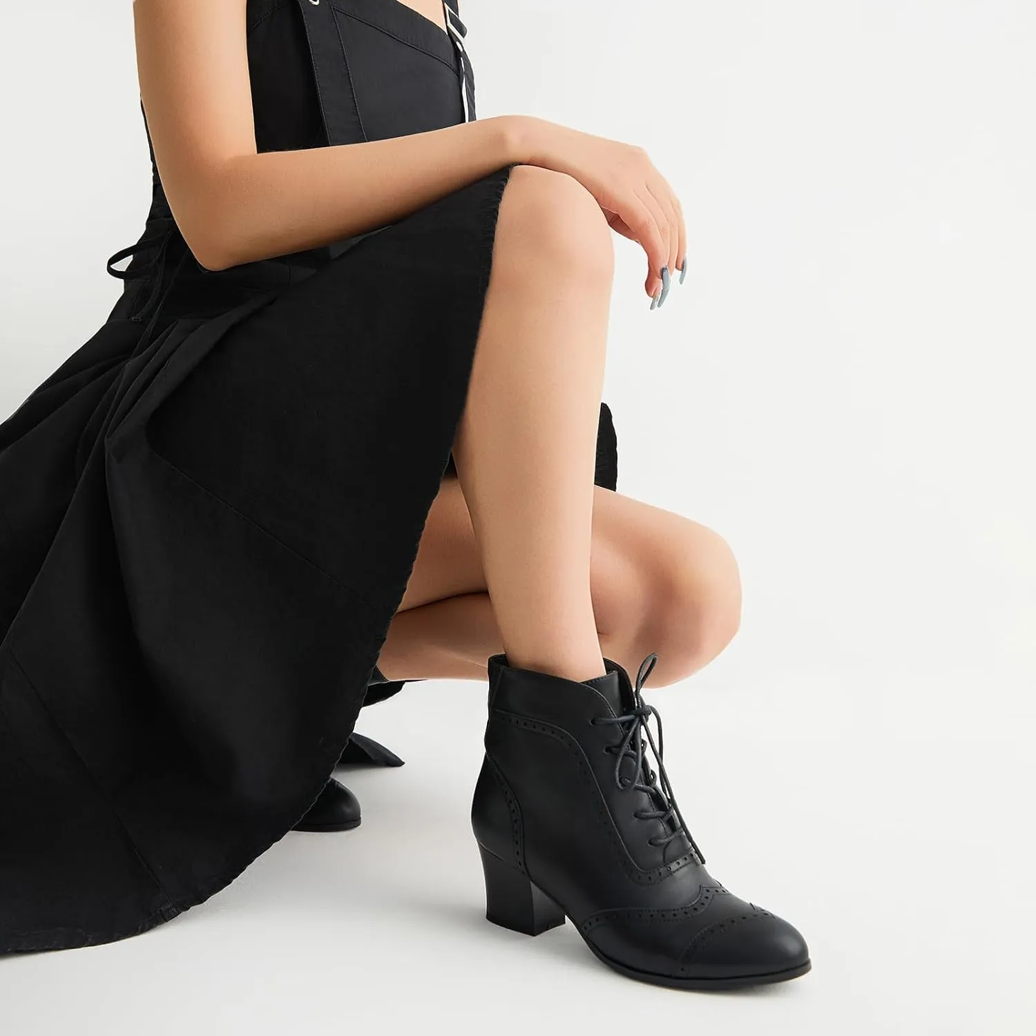 Short Ankle Boots Lace Up Booties for Women Side Zipper Victorian Boots Block Chunky Mid Heel
