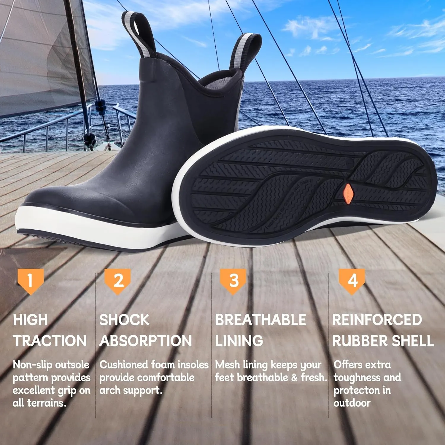 Showave Women's Rain Boots, Waterproof Ankle Rubber Deck Boots, Insulated Neoprene Non-Slip Boots, Lightweight Outdoor Hunting Fishing Garden Boots for Women