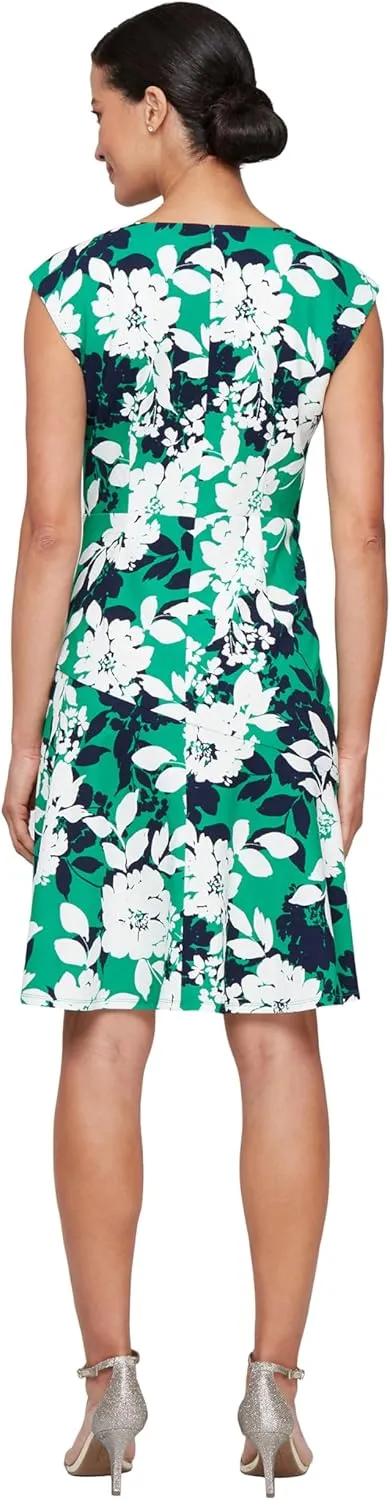 S.L. Fashions Women's Short Printed Flounce Hem Wedding Guest, Casual Spring/Summer Day Dress