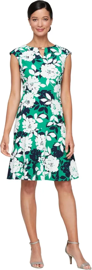 S.L. Fashions Women's Short Printed Flounce Hem Wedding Guest, Casual Spring/Summer Day Dress