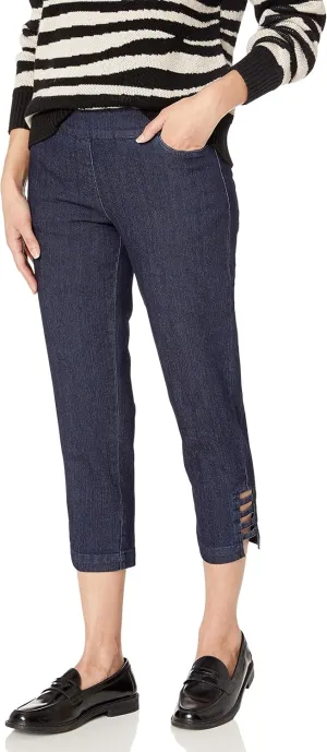 SLIM-SATION Women's Misses Petite Size Pull on Solid Corp with Real Front & Back Pockets & Straps