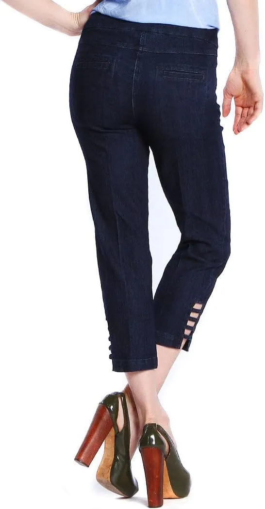 SLIM-SATION Women's Misses Petite Size Pull on Solid Corp with Real Front & Back Pockets & Straps