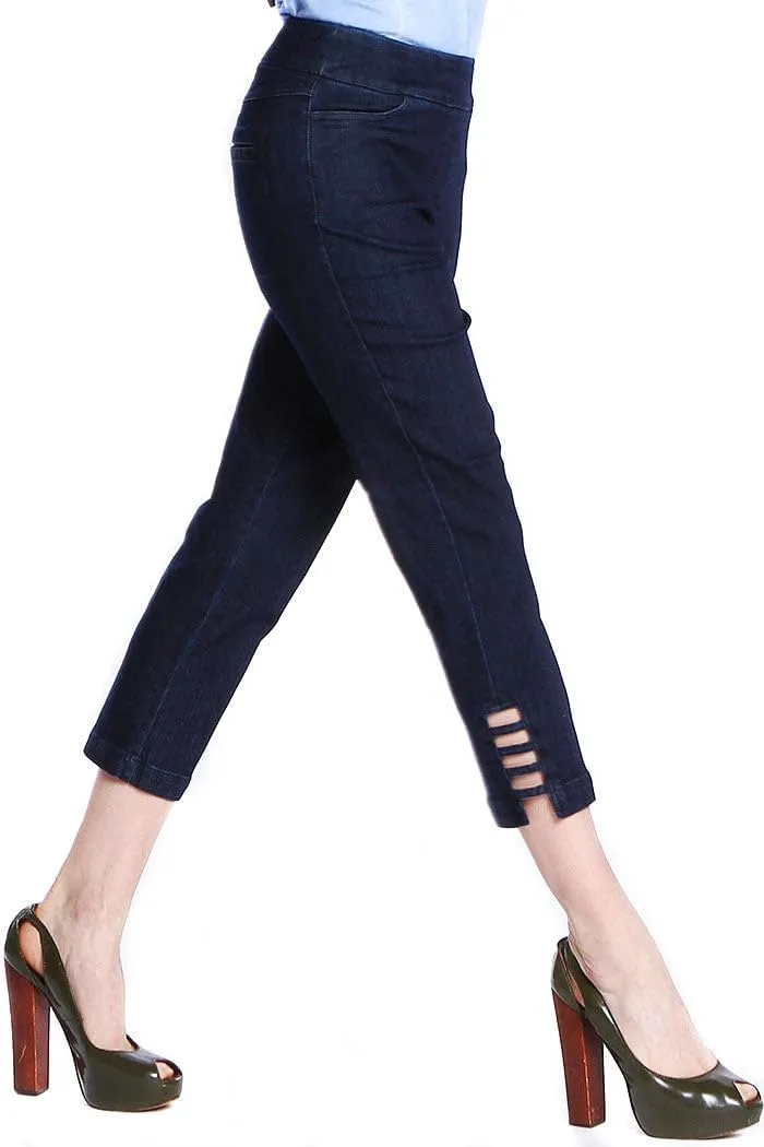 SLIM-SATION Women's Misses Petite Size Pull on Solid Corp with Real Front & Back Pockets & Straps
