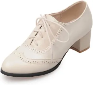SO SIMPOK Women's Lace Up Oxfords Shoes Vintage Brogues Perforated Chunky Block Heel Party Dress Shoes Pumps Saddle Oxfords