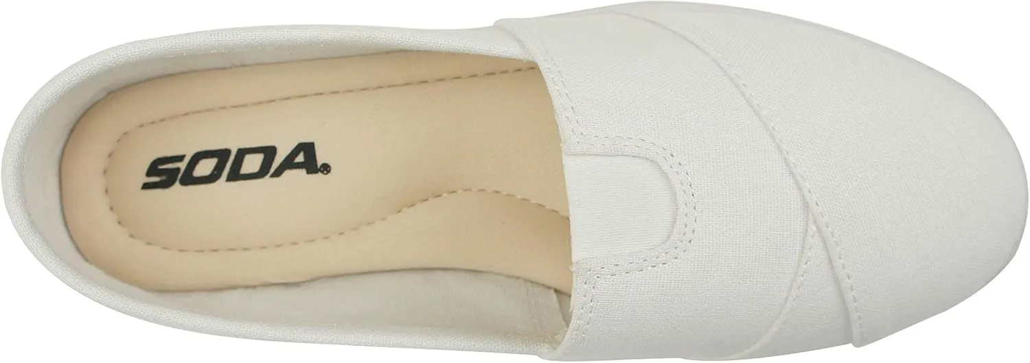 Soda OBJI ~ Women Fashion Flat Slip On Canvas Loafers Padded Gel Foam Insoles (White, Numeric_8_Point_5)