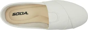 Soda OBJI ~ Women Fashion Flat Slip On Canvas Loafers Padded Gel Foam Insoles (White, Numeric_8_Point_5)