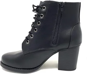 Soda Women's Korman Faux Leather Lace Up High Chunky Heel Ankle Booties