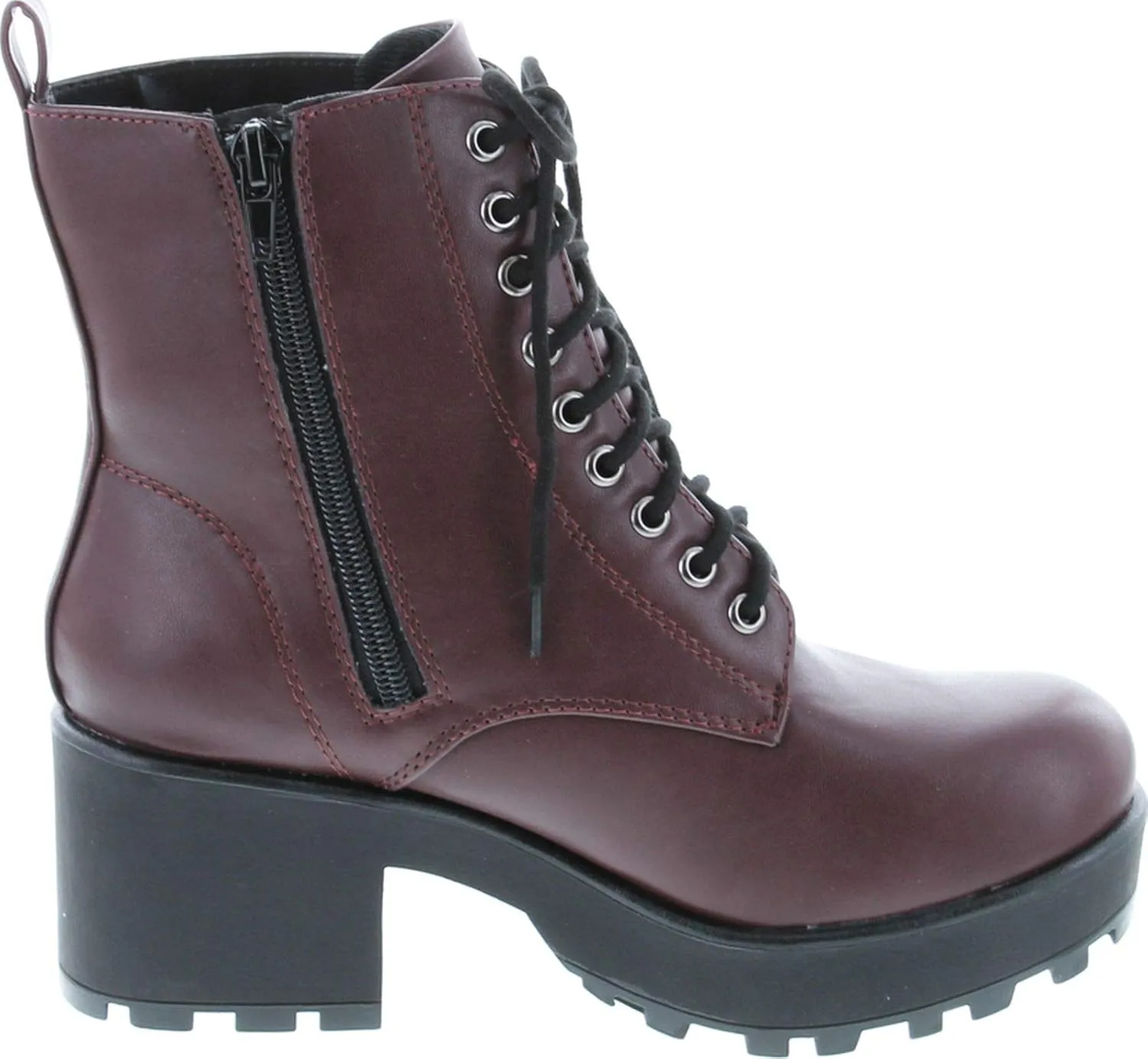Soda Women's Magpie Faux Leather Lace-Up Combat Mid Heel Military Ankle Boots
