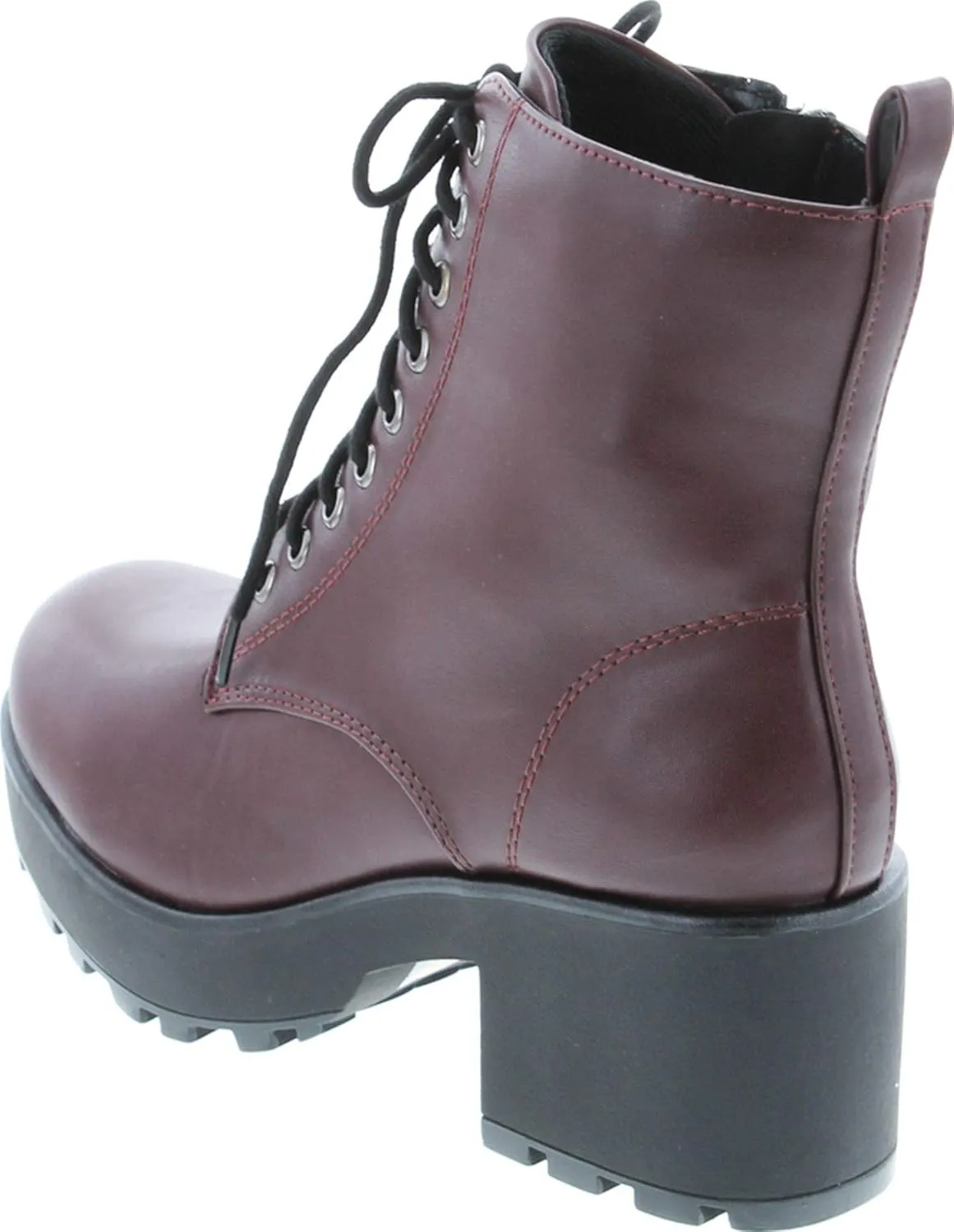 Soda Women's Magpie Faux Leather Lace-Up Combat Mid Heel Military Ankle Boots