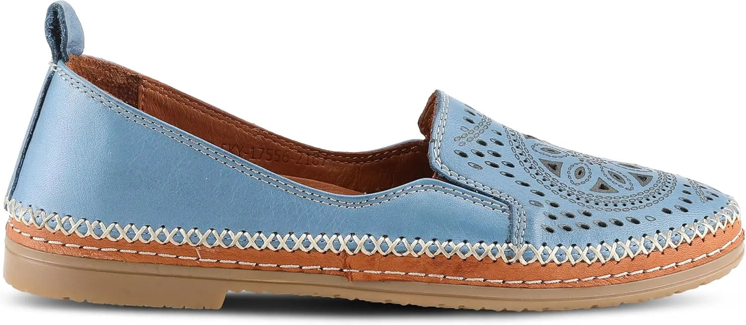 Spring Step Women's Ingrid Slip-On Premium Leather Loafers - Laser Cutout Design, Elastic Goring, Lightweight Flat Sole